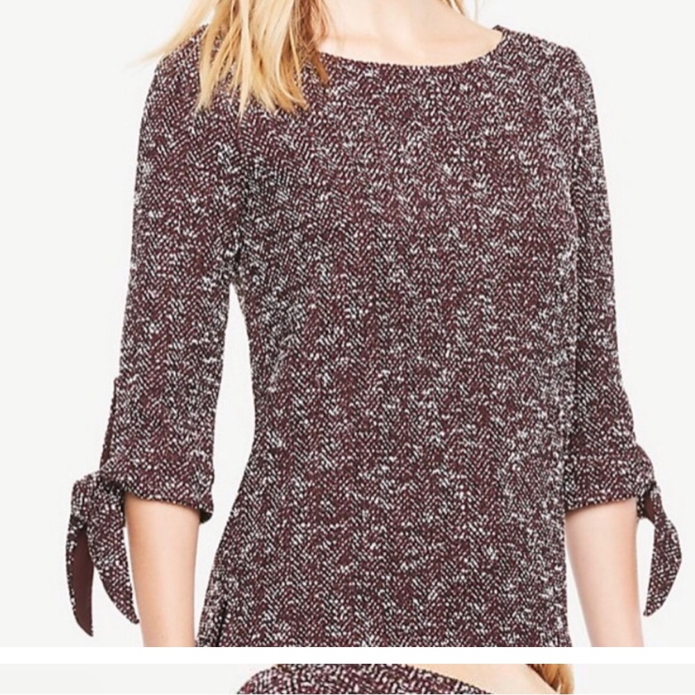 Ann Taylor XL Burgundy Tie Sleeve Sweater Lightweight Knit Pullover